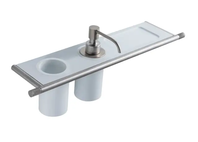 Treemme 22mm Дозатор для жидкого мыла с держ., стакан, полкой, керам. колба, цвет: нержавеющая сталь IT8373ISZZZZ