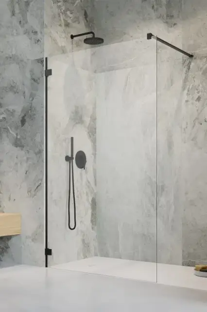 Radaway Essenza Pro Душевое ограждение walk-in прозрачное 6 мм, Easy Clean 130х200h см, цвет: black 10103130-54-01