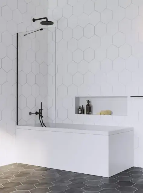 Radaway Idea PNJ II Шторка на ванну, прозрачная 6 мм, Easy Clean 100х150h см, цвет: black 10001100-54-01