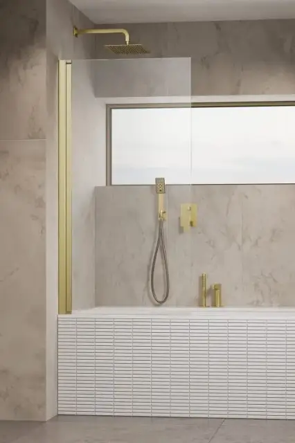 Radaway Nes PNJ I Шторка на ванну распашная 6 мм, Easy Clean 70х150h см, цвет: brushed gold 10011070-99-01L