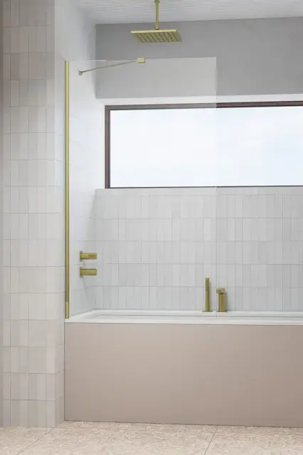 Radaway Modo New PNJ II Шторка на ванну, прозрачная 8 мм, Easy Clean 50х150h см, цвет: brushed gold 10006050-99-01