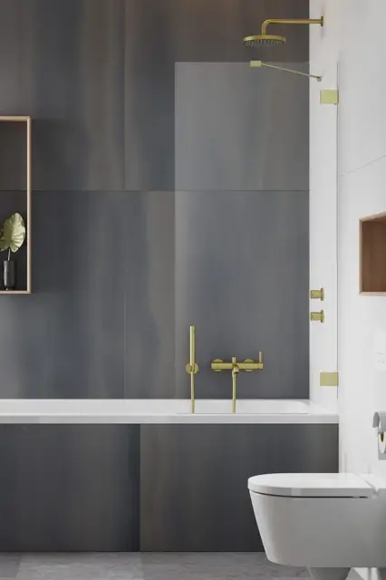 Radaway Essenza Pro PNJ II Шторка на ванну, прозрачная, Easy Clean 70х150h см, цвет: brushed gold 10101070-99-01