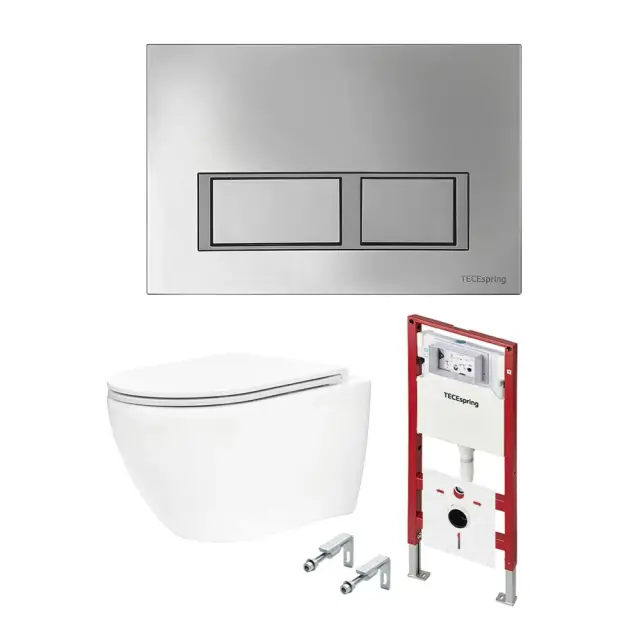 Tece Spring base Комплект: инсталляция, унитаз, кнопка прямоуг. хром, крепления, цвет: белый глянец K401201WCR