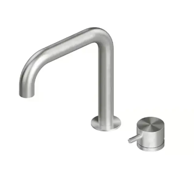 QuadroDesign Source Смеситель для раковины на 2 отв без д/к, излив 15, цвет: brushed stainless steel 1207AS