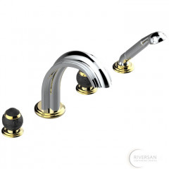THG Panthere Cristal noir Смеситель для ванны с высоким изливом, цвет: хром/золото/черный хрусталь 075103