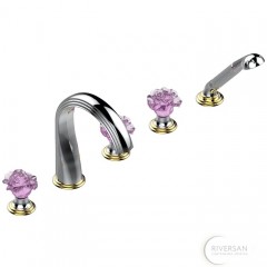 THG Rose Смеситель для ванны, на 5 отв., с ручным душем, цвет: хром/золото/розовый 392786