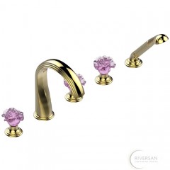 THG Rose Смеситель для ванны, на 5 отв., с ручным душем, цвет: золото/розовый 392779