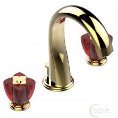 THG Petale de Cristal rouge Смеситель для раковины, на 3 отв., с донным клапаном, цвет: золото/красный хрусталь 390462
