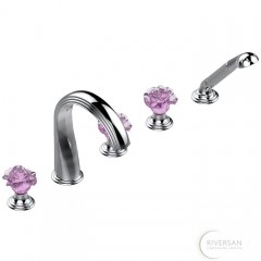THG Rose Смеситель для ванны, на 5 отв., с ручным душем, цвет: хром/розовый 392787
