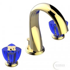 THG Pétale de cristal bleu Смеситель для раковины, на 3 отв., с донным клапаном, цвет: золото/синий хрусталь 387821